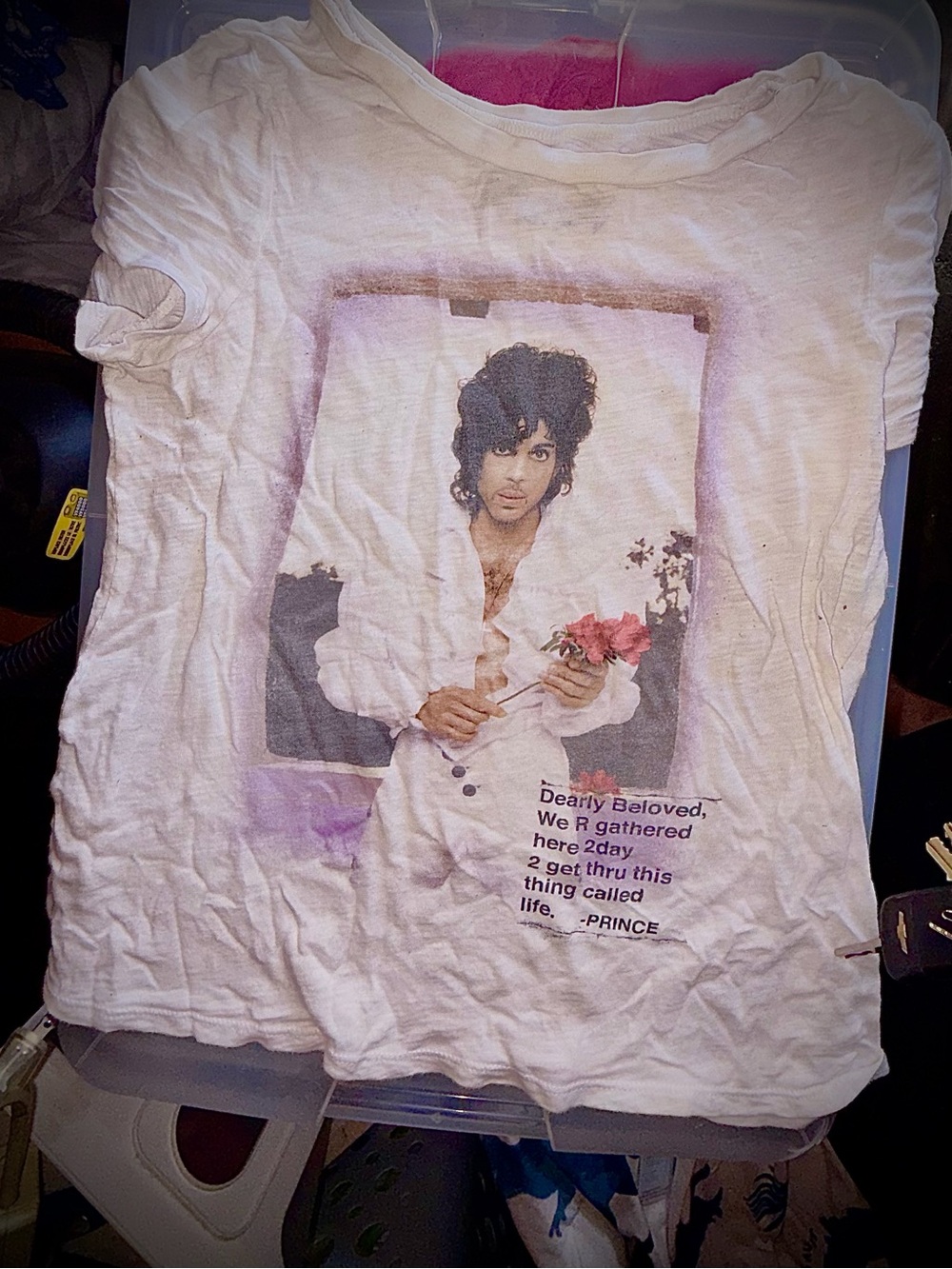 Vintage White Graphic Prince purple rain extra small t